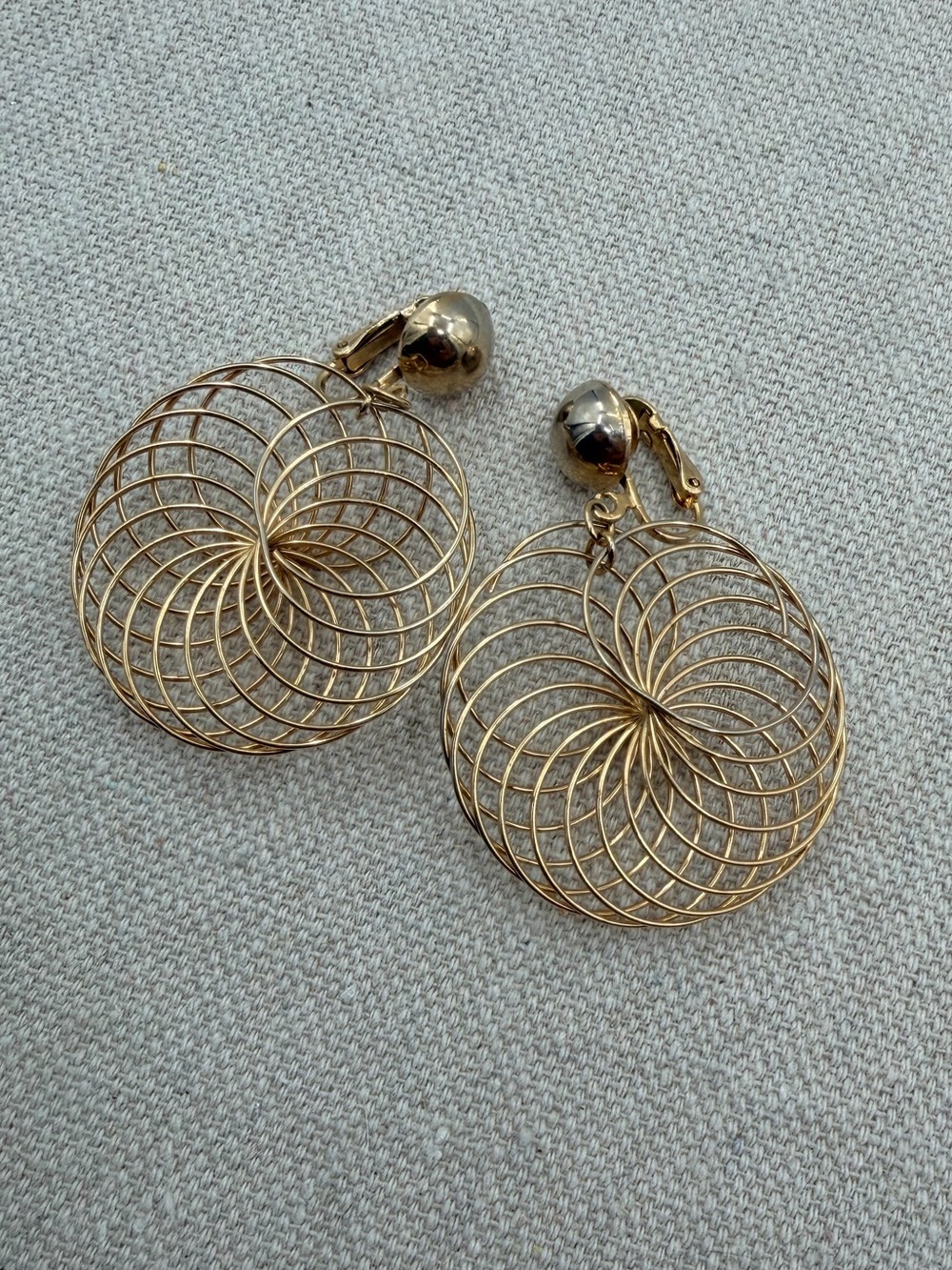 Gold Spiral Filigree Clip-On Earrings -